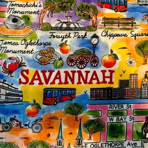 Cotton placemats w/historic downtown sites of Savannah Ga. Set of 6